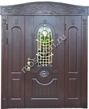 Входная двустворчатая дверь МДФ с зеркалом и шпоном - купить от производителя Мосдвери Входная двустворчатая дверь МДФ с зеркалом и шпоном