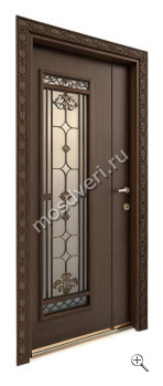Входная дверь коричневого цвета со стеклянной вставкой КДВ-027 - купить от производителя Мосдвери Входная дверь коричневого цвета со стеклянной вставкой КДВ-027